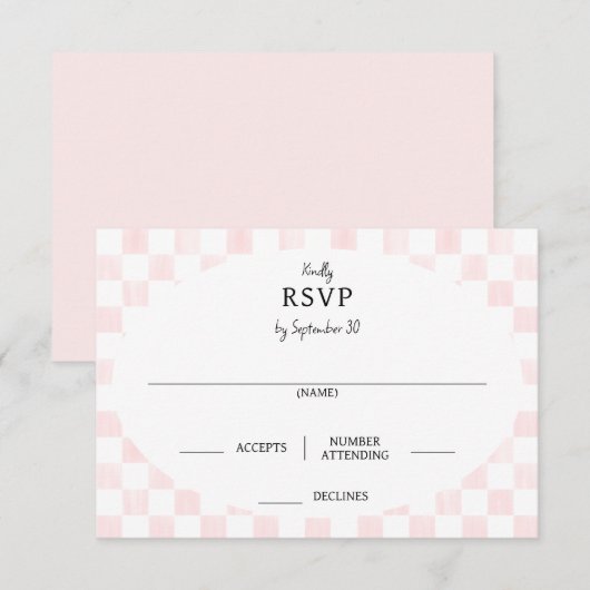 Painted Pink Checkerboard Pattern Wedding RSVP Kaartje (Voorkant / Achterkant)