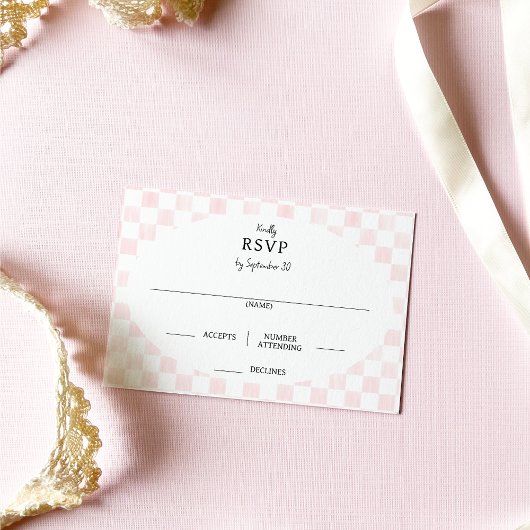 Painted Pink Checkerboard Pattern Wedding RSVP Kaartje