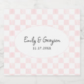 Painted Pink Checkerboard Pattern Wedding Sparkling Wijnetiket (Enkel label)