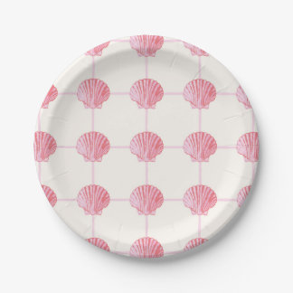 Painted Pink en Coral Clam Seashell Checkers Papieren Bordje