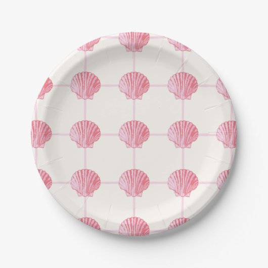 Painted Pink en Coral Clam Seashell Checkers Papieren Bordje (Voorkant)