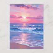 Painted Pink Ocean | Coastal Watercolor Pastel Briefkaart (Voorkant)