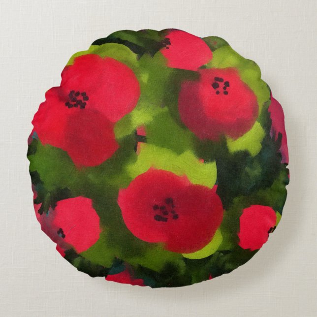 Painted Poppies | Perfecte Floral Art Rond Kussen (Voorkant)