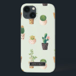 Painted Pots met vetplanten en cactussen Patroon i Case-Mate iPhone Case<br><div class="desc">Schattige en modern iPad hoesje met cactussen en vetplanten in beschilderde hartenpotten met een muntachtergrond. Dit gepersonaliseerde hoesje is ideaal als cadeau. Soortgelijke design zijn beschikbaar.</div>