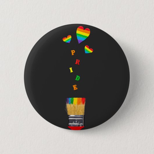 Painted Pride Rainbow Hearts Brush Ronde Button 5,7 Cm (Voorkant)