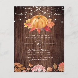 Painted Pumpkin & String Lights Thanksgiving Party Uitnodiging Briefkaart