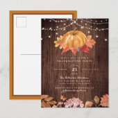 Painted Pumpkin & String Lights Thanksgiving Party Uitnodiging Briefkaart (Voorkant / Achterkant)