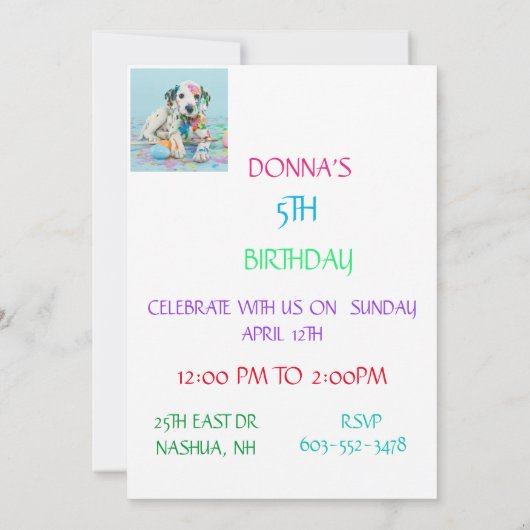 "PAINTED PUPPY" KIDS BIRTHDAY PARTIJ INVITATIES KAART (Achterkant)