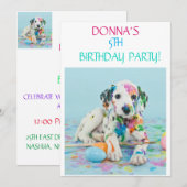 "PAINTED PUPPY" KIDS BIRTHDAY PARTIJ INVITATIES KAART (Voorkant / Achterkant)