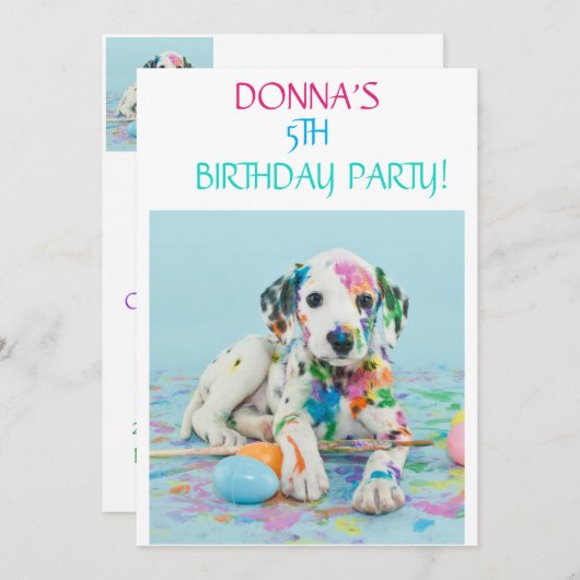"PAINTED PUPPY" KIDS BIRTHDAY PARTIJ INVITATIES KAART (Voorkant / Achterkant)