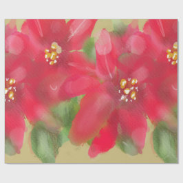 Painted Red and Green Poinsettia Christmas Design Cadeaupapier
