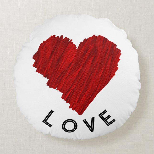 Painted Red Heart LOVE Rond Kussen (Voorkant)
