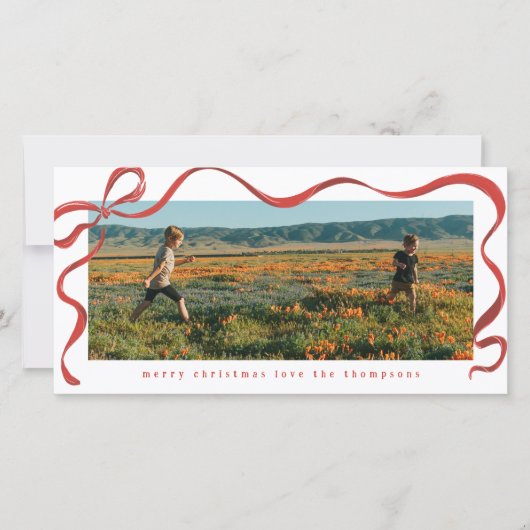 Painted Red Ribbon Long Landscape Holiday Photo (Voorkant)