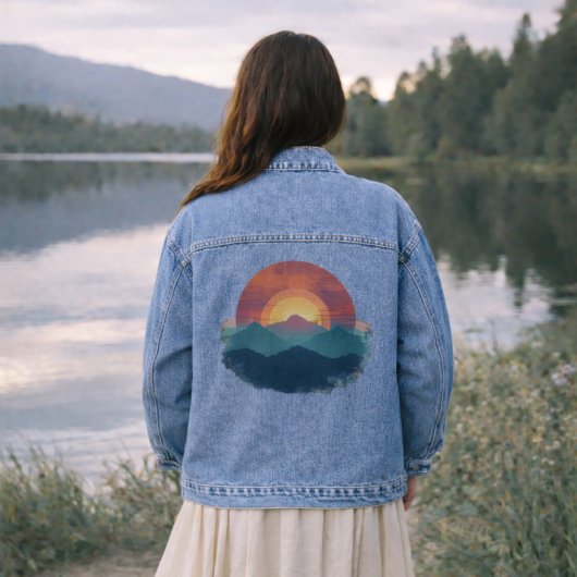 Painted Retro Mountain Sunset Art - Nature Jean Denim Jacket