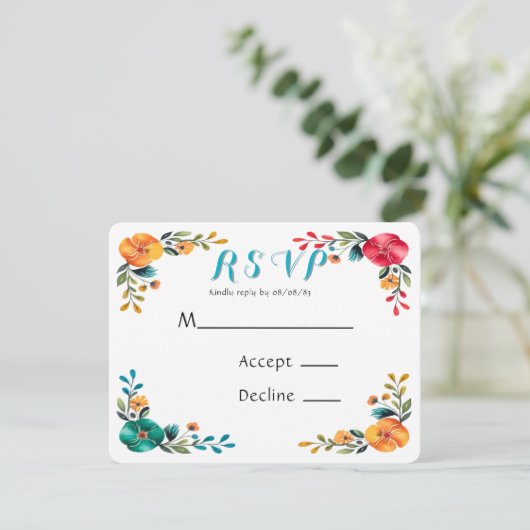 Painted Romance bruiloft RSVP Kaartje (Staand voorkant)