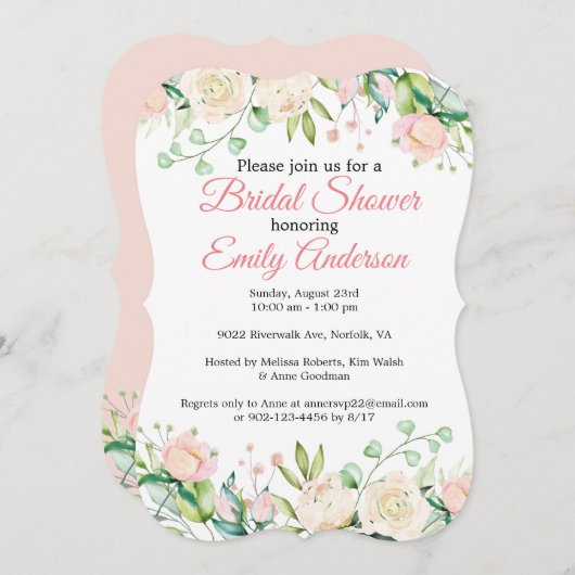 Painted Roos Bloemen Bruids Douche Uitnodiging (Voorkant / Achterkant)