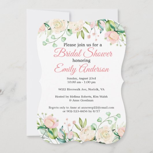 Painted Roos Bloemen Bruids Douche Uitnodiging (Voorkant)