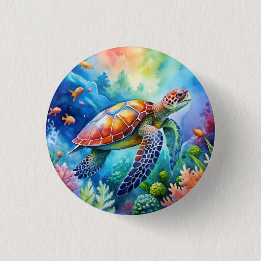 Painted Sea Turtle Ronde Button 3,2 Cm (Voorkant)