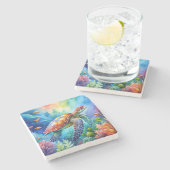 Painted Sea Turtle Stenen Onderzetter (Zijkant)