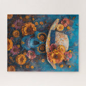 Painted Skull Marigolds Dag van de Doden Legpuzzel (Horizontaal)