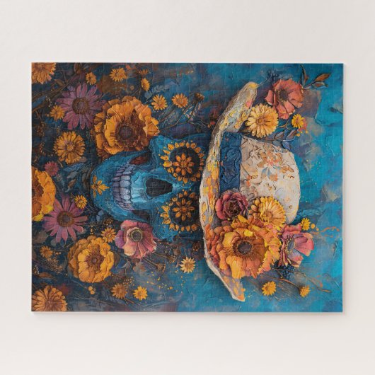 Painted Skull Marigolds Dag van de Doden Legpuzzel (Horizontaal)