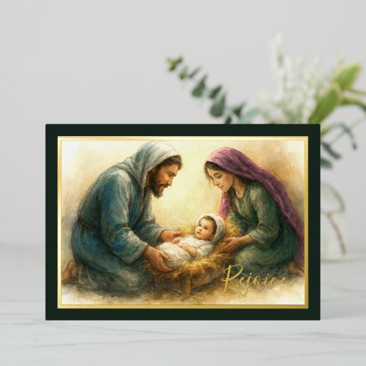 Painted Style kerststal vakantie Kaart (Staand Voorkant)