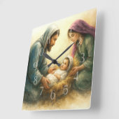 Painted Style Nativity Scene Holiday Card Vierkante Klok (Hoek)