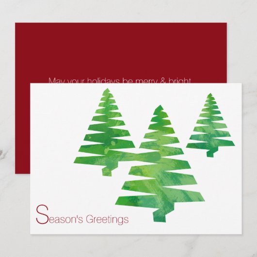 Painted Trees Vakantie Kerst Waterverf Kaarten (Voorkant / Achterkant)