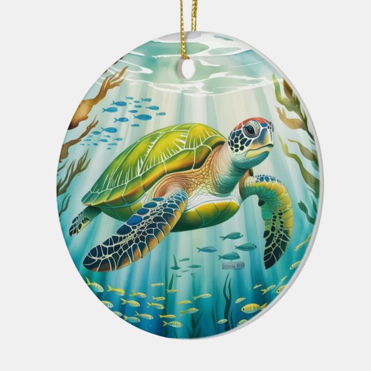 Painted Turtle Keramisch Ornament (Links)