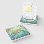 Painted Turtle Stenen Onderzetter (Zijkant)