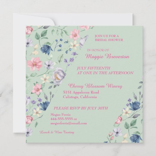 Painted Whimsy Floral Bridal Shower Invitation Kaart (Voorkant)