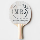 Painted White Wood Leaf Wedding Monogram Tafeltennisbatje (Voorkant)