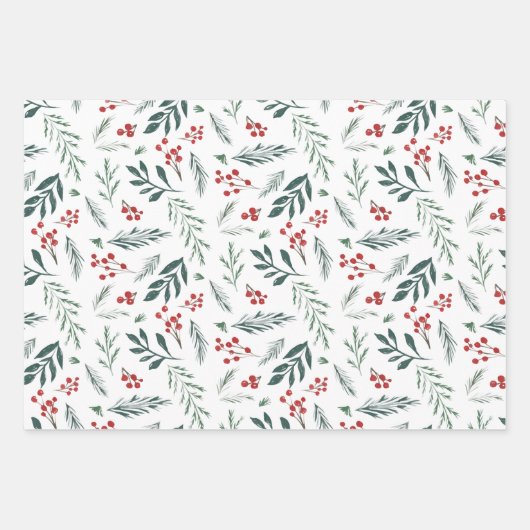 Painted Winter Botanicals Foliage Holiday Inpakpapier Vel (Voorkant 2)