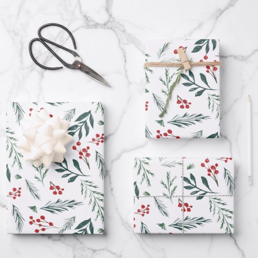 Painted Winter Botanicals Foliage Holiday Inpakpapier Vel (Voorkant)