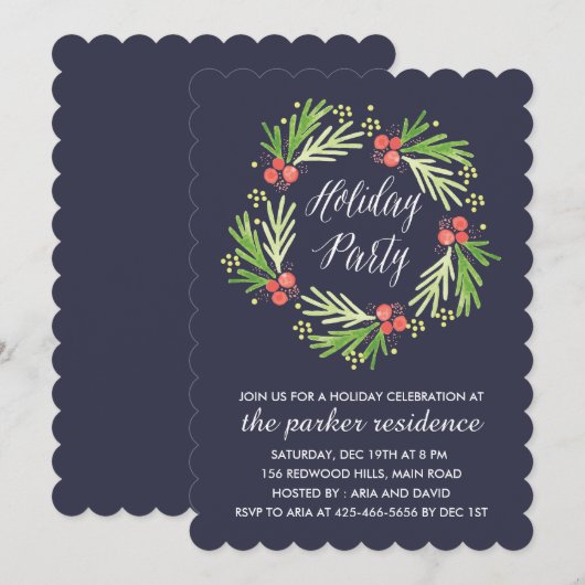 Painted Wreath Holiday Party Uitnodiging (Voorkant / Achterkant)