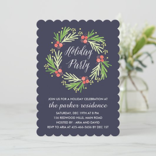Painted Wreath Holiday Party Uitnodiging (Staand voorkant)