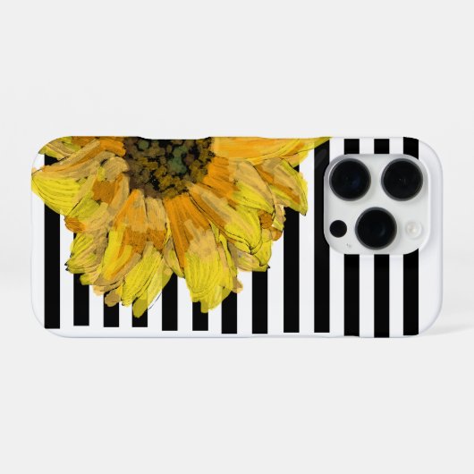 Painted Yellow Sunflower on Black Stripes iPhone Hoesje (Achterkant horizontaal)