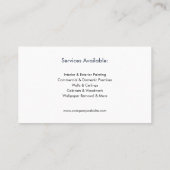 Painter & Decorator Painting Services Blue White Visitekaartje (Achterkant)