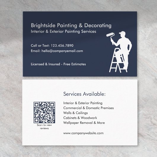 Painter & Decorator Services QR Code Blue White Visitekaartje