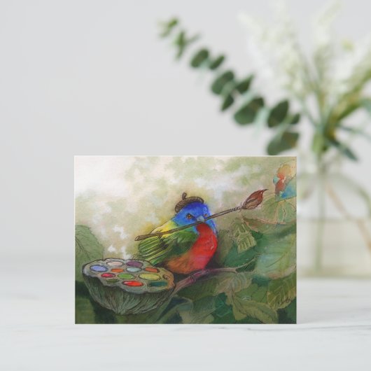Painter Painted Bunting Bird Briefkaart (Staand voorkant)