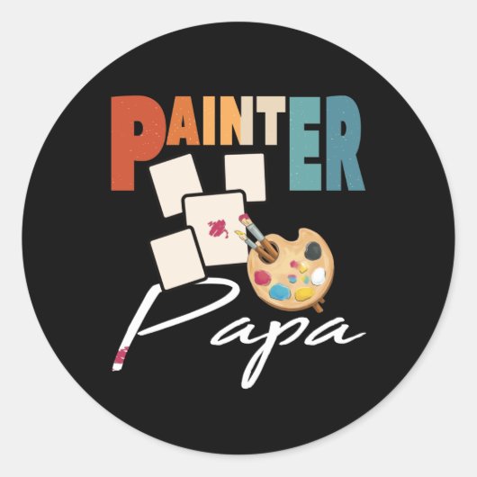 Painter Papa Artist Design For Father's Day Ronde Sticker (Voorkant)