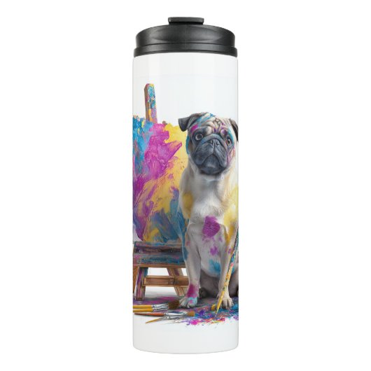 Painter Pug – Abstracte kunsthond Thermosbeker (Voorkant)