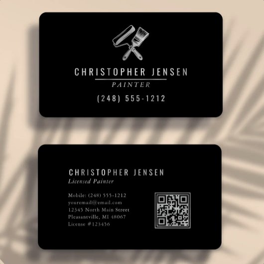 Painter QR Code Black Silver Rounded Painting Visitekaartje