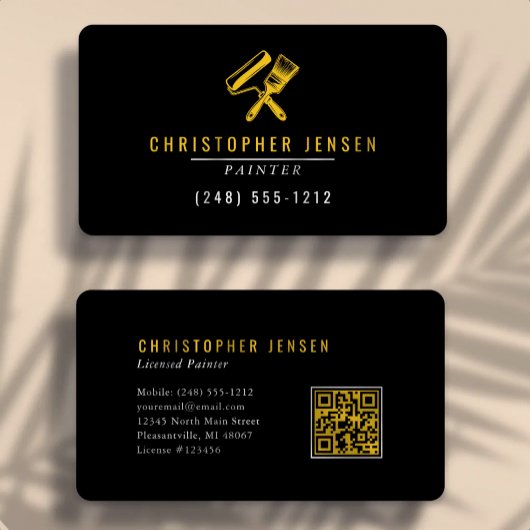 Painter QR Code Black Yellow Rounded Painting Visitekaartje