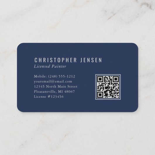 Painter QR Code Navy Blue Silver Rounded Painting Visitekaartje (Achterkant)