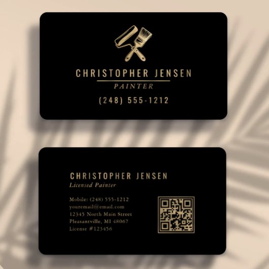 Painter QR Code Painting Black Gold Rounded Visitekaartje