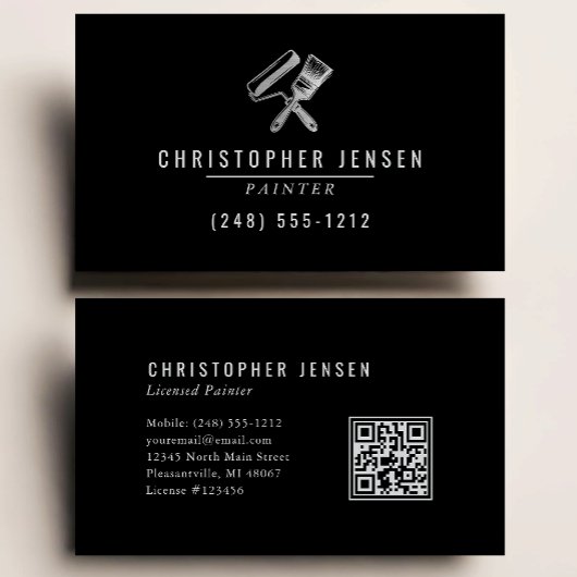 Painter QR Code Painting Business Black Silver Visitekaartje