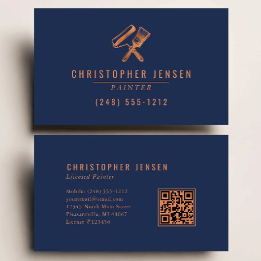 Painter QR Code Painting Business Navy Blue Copper Visitekaartje