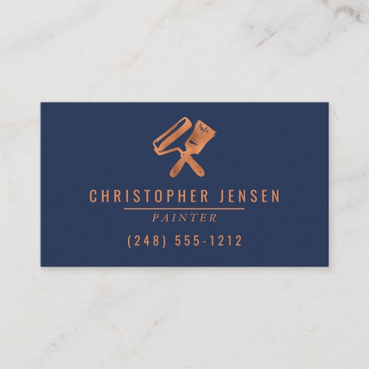 Painter QR Code Painting Business Navy Blue Copper Visitekaartje (Voorkant)