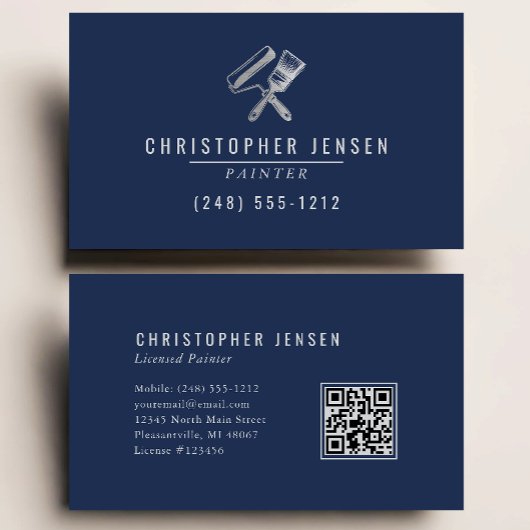 Painter QR Code Painting Business Navy Blue Silver Visitekaartje